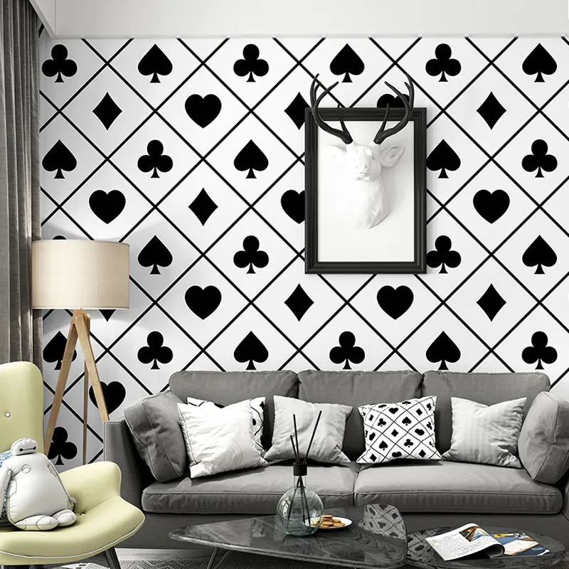 Novo cartão de jogo simples papel de parede TV fundo preto e branco xadrez  geométrica quarto sala personalidade mural